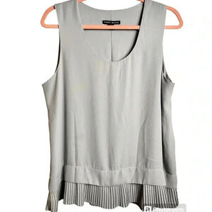 Sleeveless steel gray blouse, pleated hem, Large. Classic Shell Layer